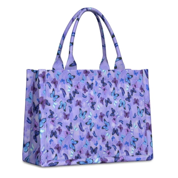 Large Capacity Tote Bag,Purple Butterfly Pattern Handbag Fashion Luxury Tote Bag,15.7"x13"x 5.1" Inches,Laptop Compatible