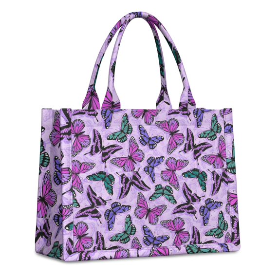 Large Capacity Tote Bag,Purple Butterfly Pattern Handbag Fashion Luxury Tote Bag,15.7"x13"x 5.1" Inches,Laptop Compatible
