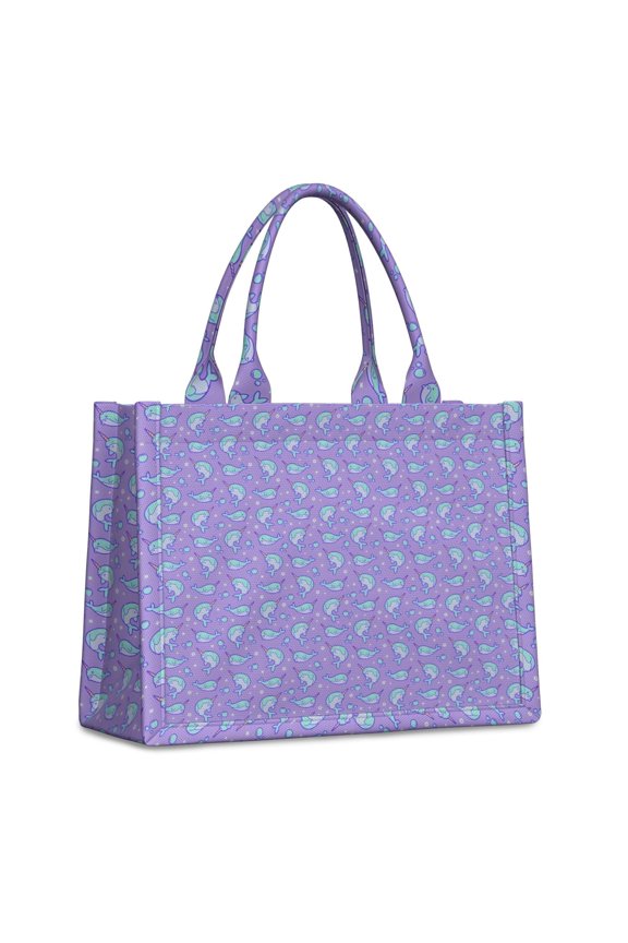 Large Capacity Tote Bag,Purple Cartoon Narwhal Pattern Handbag Fashion Luxury Tote Bag,15.7"x13"x 5.1" Inches,Laptop Compatible