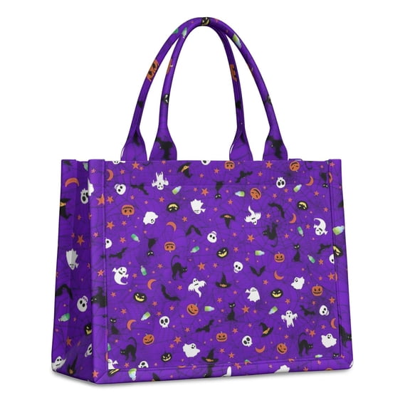 Large Capacity Tote Bag,Purple Halloween Pattern Handbag Fashion Luxury Tote Bag,15.7"x13"x 5.1" Inches,Laptop Compatible
