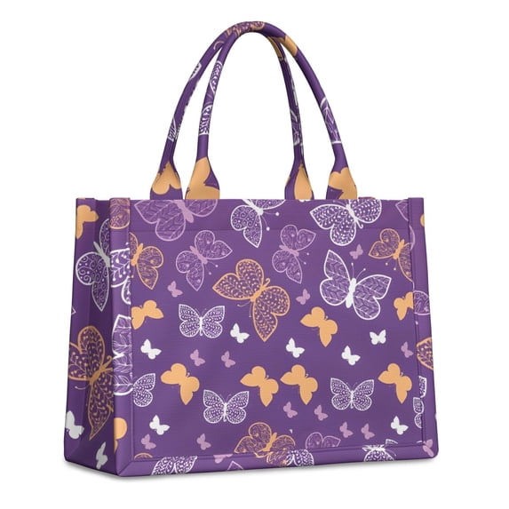 Large Capacity Tote Bag,Purple Orange White Butterfly Pattern Handbag Fashion Luxury Tote Bag,15.7"x13"x 5.1" Inches,Laptop Compatible