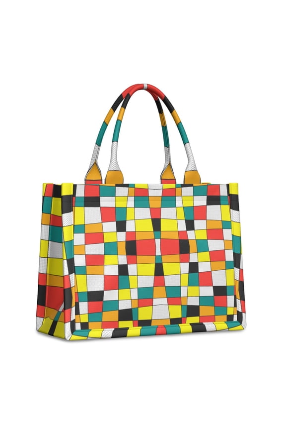 Large Capacity Tote Bag,Rainbow Checkered Pattern Handbag Fashion Luxury Tote Bag,15.7"x13"x 5.1" Inches,Laptop Compatible