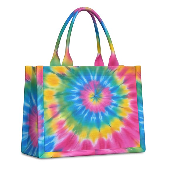 Large Capacity Tote Bag,Rainbow Tie Dye Mandala Pattern Handbag Fashion Luxury Tote Bag,15.7"x13"x 5.1" Inches,Laptop Compatible