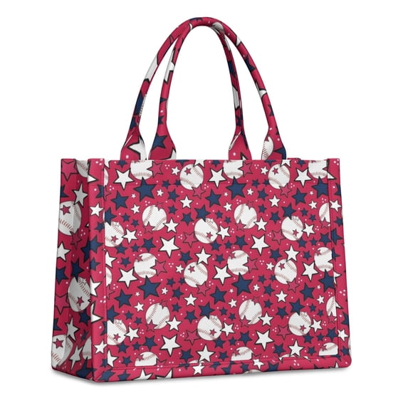 Large Capacity Tote Bag,Red Baseballs and Stars Pattern Handbag Fashion Luxury Tote Bag,15.7"x13"x 5.1" Inches,Laptop Compatible