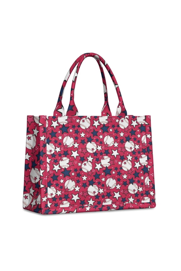 Large Capacity Tote Bag,Red Baseballs and Stars Pattern Handbag Fashion Luxury Tote Bag,15.7"x13"x 5.1" Inches,Laptop Compatible