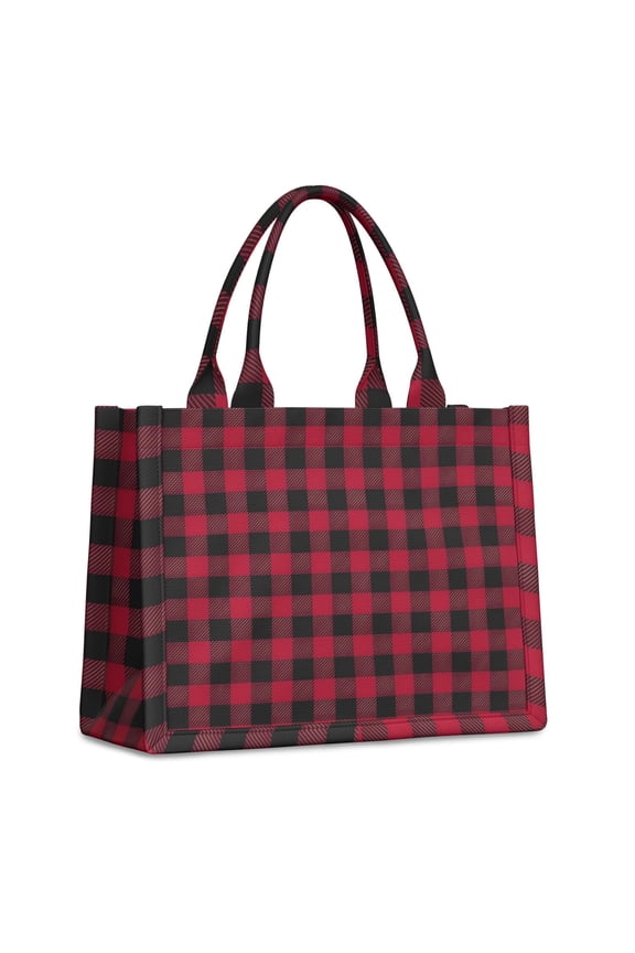 Large Capacity Tote Bag,Red Black Plaid Checkered Pattern Handbag Fashion Luxury Tote Bag,15.7"x13"x 5.1" Inches,Laptop Compatible