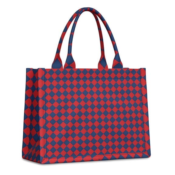 Large Capacity Tote Bag,Red Blue Checkered Pattern Handbag Fashion Luxury Tote Bag,15.7"x13"x 5.1" Inches,Laptop Compatible