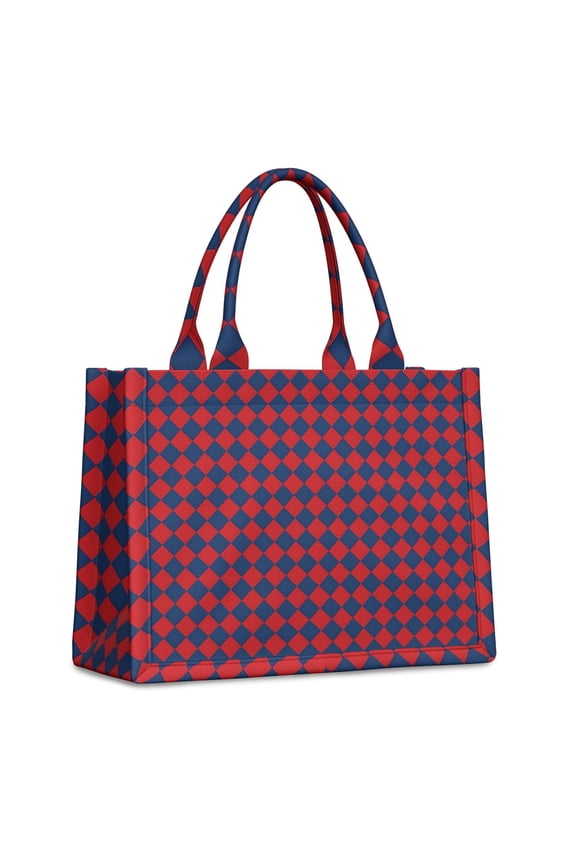 Large Capacity Tote Bag,Red Blue Checkered Pattern Handbag Fashion Luxury Tote Bag,15.7"x13"x 5.1" Inches,Laptop Compatible