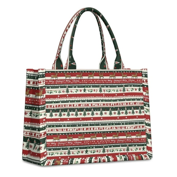 Large Capacity Tote Bag,Red Christmas Deer and Tree Pattern Handbag Fashion Luxury Tote Bag,15.7"x13"x 5.1" Inches,Laptop Compatible