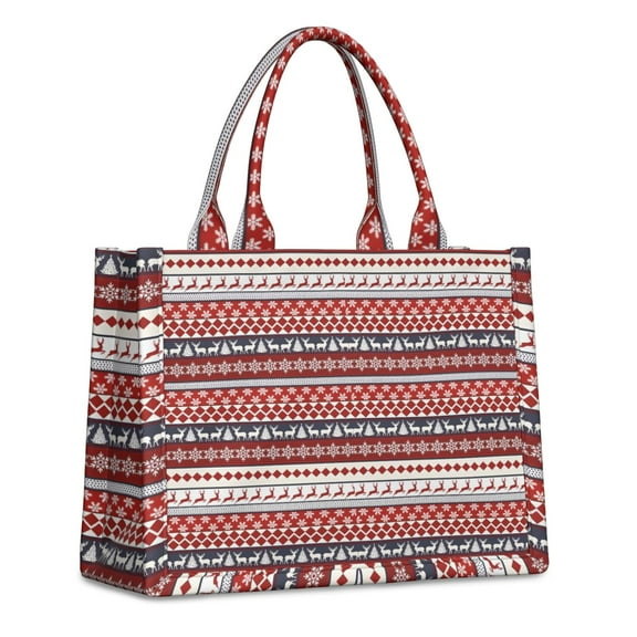 Large Capacity Tote Bag,Red Christmas Deer and Tree Pattern Handbag Fashion Luxury Tote Bag,15.7"x13"x 5.1" Inches,Laptop Compatible