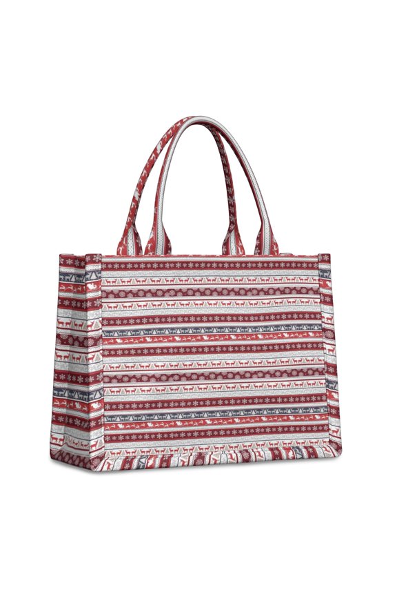 Large Capacity Tote Bag,Red Christmas Folk Pattern Handbag Fashion Luxury Tote Bag,15.7"x13"x 5.1" Inches,Laptop Compatible