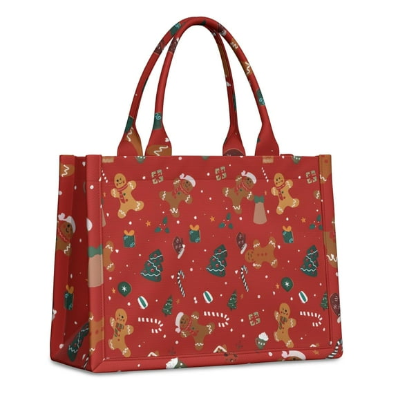 Large Capacity Tote Bag,Red Christmas Gingerbread Man Pattern Handbag Fashion Luxury Tote Bag,15.7"x13"x 5.1" Inches,Laptop Compatible