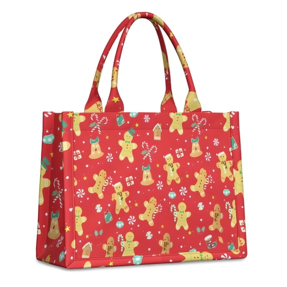 Large Capacity Tote Bag,Red Christmas Gingerbread Man Pattern Handbag Fashion Luxury Tote Bag,15.7"x13"x 5.1" Inches,Laptop Compatible
