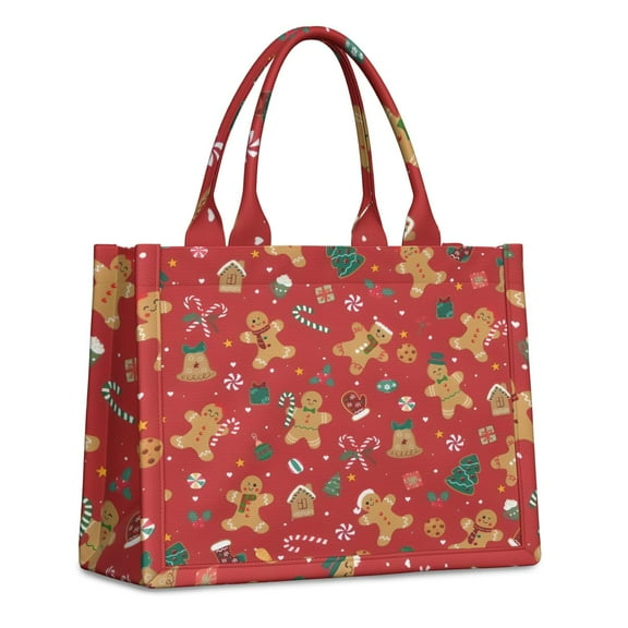 Large Capacity Tote Bag,Red Christmas Gingerbread Man Pattern Handbag Fashion Luxury Tote Bag,15.7"x13"x 5.1" Inches,Laptop Compatible