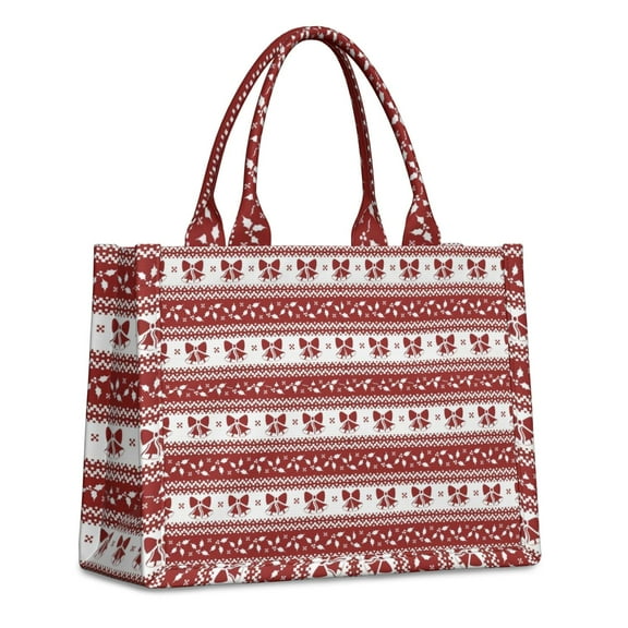 Large Capacity Tote Bag,Red Christmas Knitted Pattern Handbag Fashion Luxury Tote Bag,15.7"x13"x 5.1" Inches,Laptop Compatible