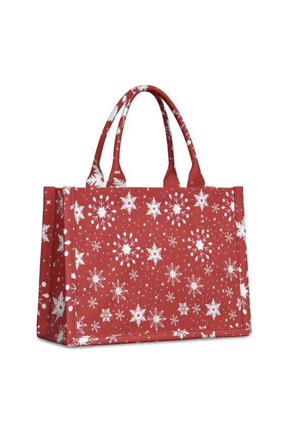 Large Capacity Tote Bag,Red Christmas Snowflake Pattern Handbag Fashion Luxury Tote Bag,15.7"x13"x 5.1" Inches,Laptop Compatible