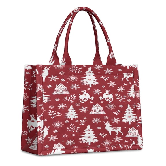 Large Capacity Tote Bag,Red Christmas Tree and Deer Pattern Handbag Fashion Luxury Tote Bag,15.7"x13"x 5.1" Inches,Laptop Compatible