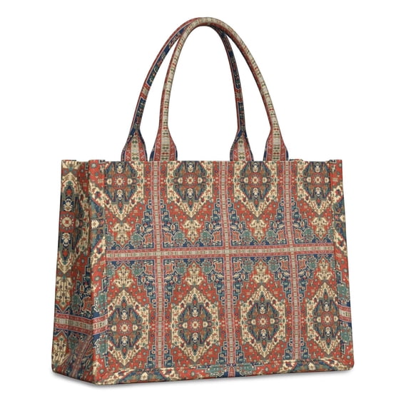 Large Capacity Tote Bag,Red Ethnic Geometric Pattern Handbag Fashion Luxury Tote Bag,15.7"x13"x 5.1" Inches,Laptop Compatible