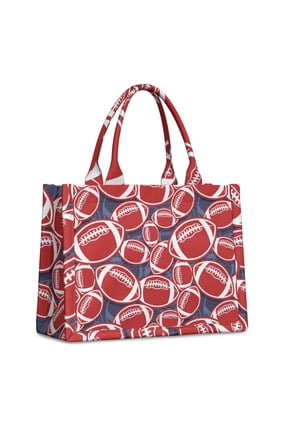 Large Capacity Tote Bag,Red Footballs on Blue Pattern Handbag Fashion Luxury Tote Bag,15.7"x13"x 5.1" Inches,Laptop Compatible