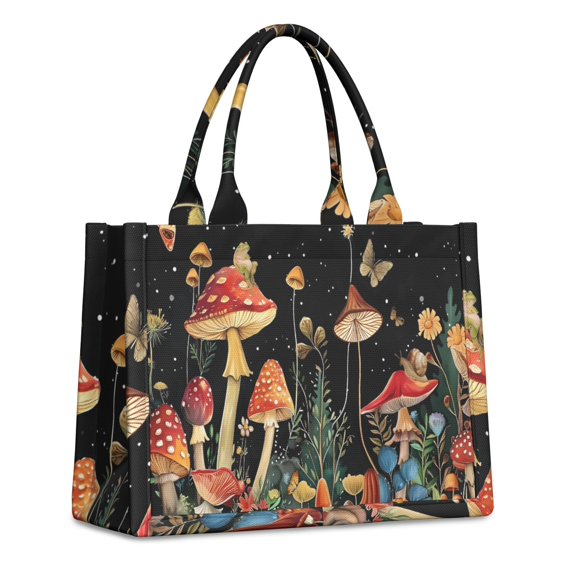 Large Capacity Tote Bag,Red Mushroom Frog Black Pattern Handbag Fashion Luxury Tote Bag,15.7"x13"x 5.1" Inches,Laptop Compatible