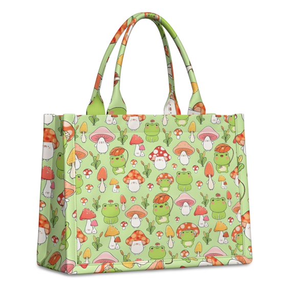 Large Capacity Tote Bag,Red Mushroom Frog Green Pattern Handbag Fashion Luxury Tote Bag,15.7"x13"x 5.1" Inches,Laptop Compatible