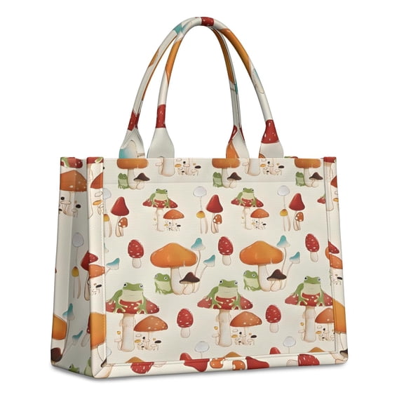 Large Capacity Tote Bag,Red Mushroom Frog Light Pattern Handbag Fashion Luxury Tote Bag,15.7"x13"x 5.1" Inches,Laptop Compatible