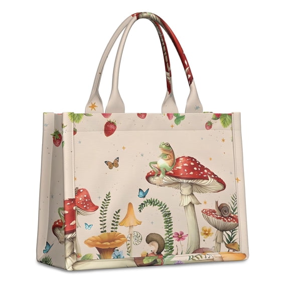 Large Capacity Tote Bag,Red Mushroom Frog Light Pattern Handbag Fashion Luxury Tote Bag,15.7"x13"x 5.1" Inches,Laptop Compatible