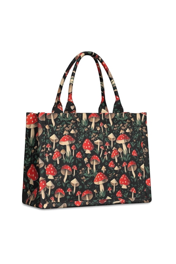 Large Capacity Tote Bag,Red Mushroom Leaf Black Pattern Handbag Fashion Luxury Tote Bag,15.7"x13"x 5.1" Inches,Laptop Compatible