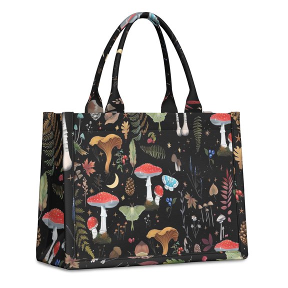 Large Capacity Tote Bag,Red Mushroom Leaf Black Pattern Handbag Fashion Luxury Tote Bag,15.7"x13"x 5.1" Inches,Laptop Compatible