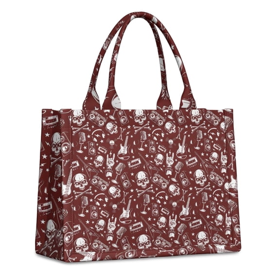 Large Capacity Tote Bag,Red Skull Guitar Music Pattern Handbag Fashion Luxury Tote Bag,15.7"x13"x 5.1" Inches,Laptop Compatible