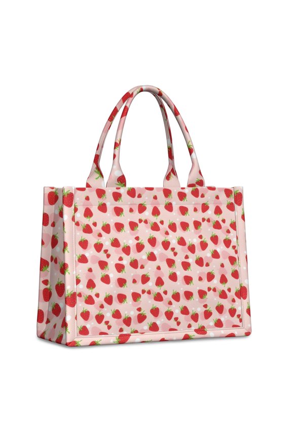 Large Capacity Tote Bag,Red Strawberry Plants Fruit Dot Pink Pattern Handbag Fashion Luxury Tote Bag,15.7"x13"x 5.1" Inches,Laptop Compatible