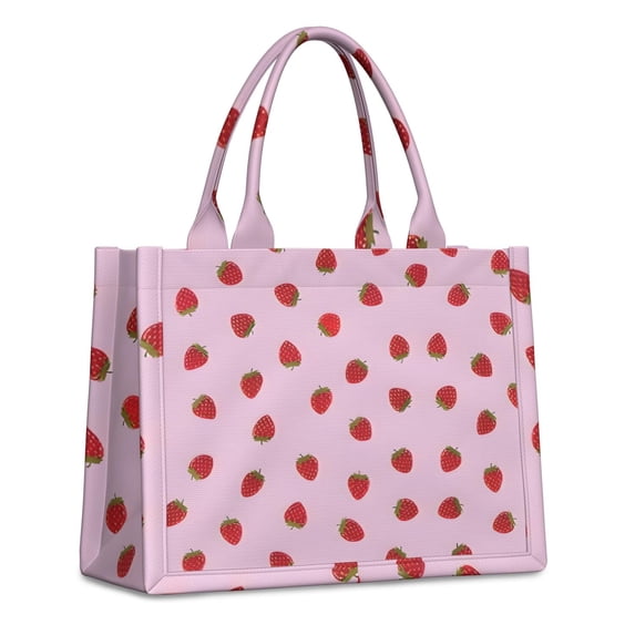 Large Capacity Tote Bag,Red Strawberry Plants Fruit Pink Pattern Handbag Fashion Luxury Tote Bag,15.7"x13"x 5.1" Inches,Laptop Compatible