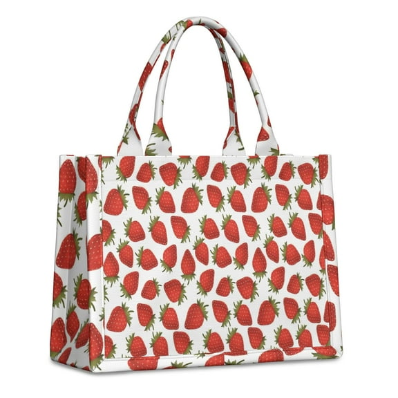 Large Capacity Tote Bag,Red Strawberry Plants Fruit White Pattern Handbag Fashion Luxury Tote Bag,15.7"x13"x 5.1" Inches,Laptop Compatible