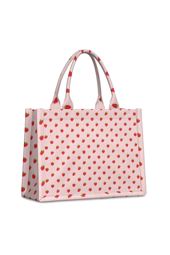 Large Capacity Tote Bag,Red Strawberry Plants Pink Pattern Handbag Fashion Luxury Tote Bag,15.7"x13"x 5.1" Inches,Laptop Compatible