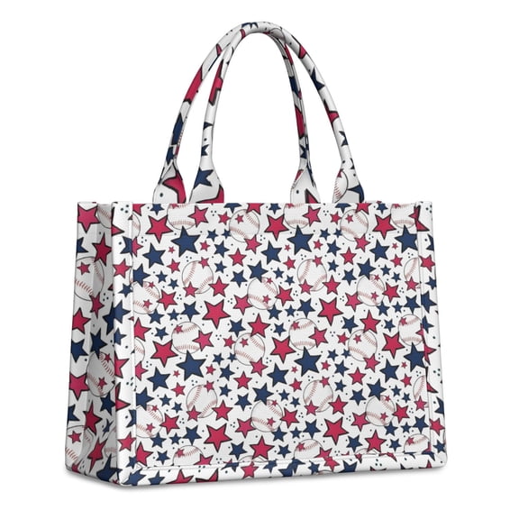 Large Capacity Tote Bag,Red White Blue Baseballs and Stars Pattern Handbag Fashion Luxury Tote Bag,15.7"x13"x 5.1" Inches,Laptop Compatible