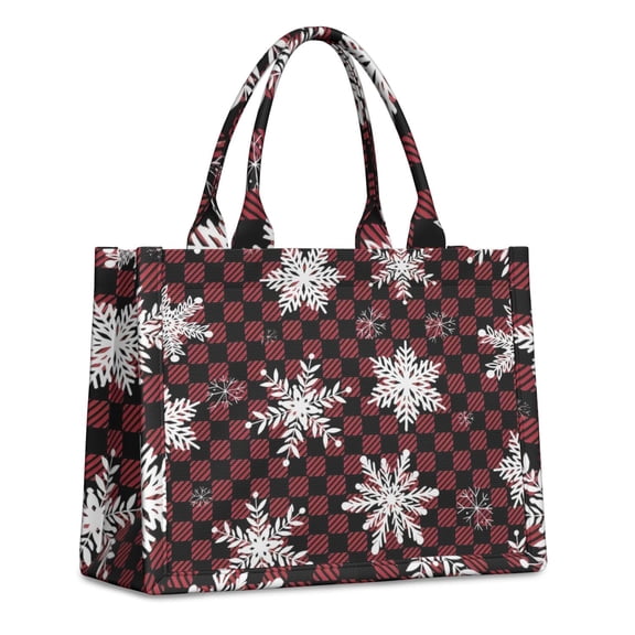 Large Capacity Tote Bag,Red and Black Checkered Christmas Snowflake Pattern Handbag Fashion Luxury Tote Bag,15.7"x13"x 5.1" Inches,Laptop Compatible