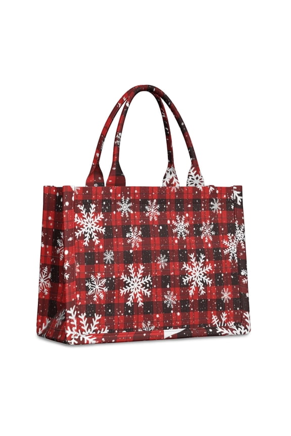 Large Capacity Tote Bag,Red and Black Christmas Snowflake Pattern Handbag Fashion Luxury Tote Bag,15.7"x13"x 5.1" Inches,Laptop Compatible