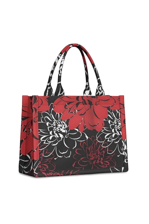 Large Capacity Tote Bag,Red and Black Pioneer Flower Pattern Handbag Fashion Luxury Tote Bag,15.7"x13"x 5.1" Inches,Laptop Compatible