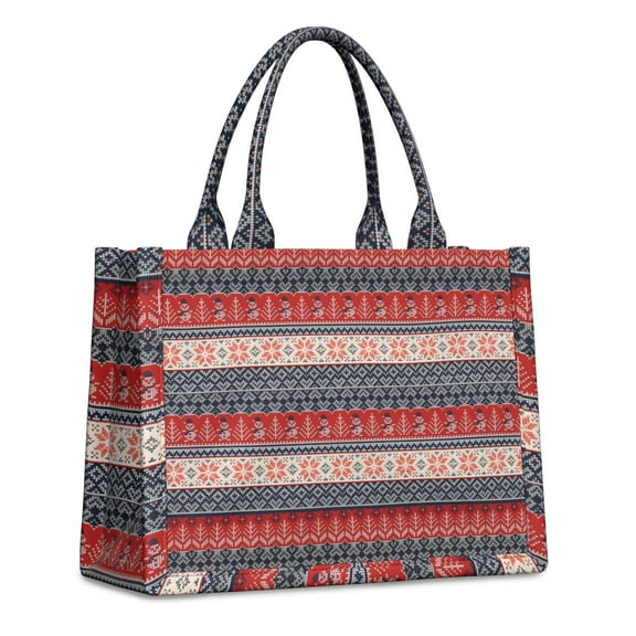 Large Capacity Tote Bag,Red and Blue Christmas Knitted Pattern Handbag Fashion Luxury Tote Bag,15.7"x13"x 5.1" Inches,Laptop Compatible
