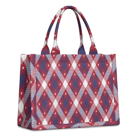 Large Capacity Tote Bag,Red and Blue Star Argyle Pattern Handbag Fashion Luxury Tote Bag,15.7"x13"x 5.1" Inches,Laptop Compatible