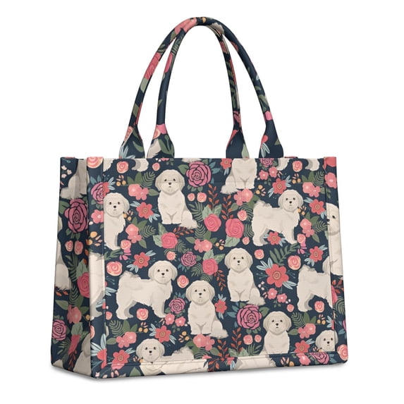 Large Capacity Tote Bag,Shih Tzu Dog and Flower Floral Handbag Fashion Luxury Tote Bag,15.7"x13"x 5.1" Inches,Laptop Compatible