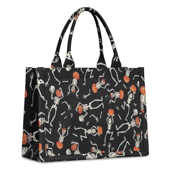 Large Capacity Tote Bag,Skeleton Pumpkin Halloween Pattern Handbag Fashion Luxury Tote Bag,15.7"x13"x 5.1" Inches,Laptop Compatible