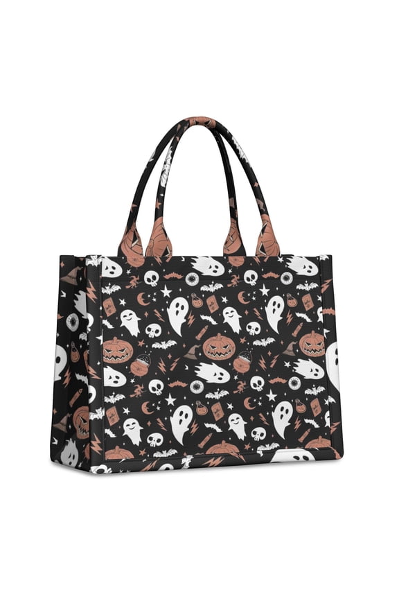 Large Capacity Tote Bag,Spooky Halloween Icons Pattern Handbag Fashion Luxury Tote Bag,15.7"x13"x 5.1" Inches,Laptop Compatible