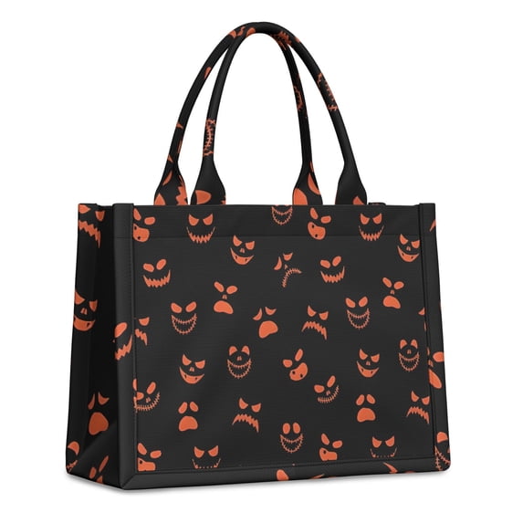 Large Capacity Tote Bag,Spooky Pumpkin Faces Halloween Pattern Handbag Fashion Luxury Tote Bag,15.7"x13"x 5.1" Inches,Laptop Compatible