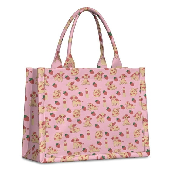 Large Capacity Tote Bag,Strawberry Plants Fruit Cow Milk Handbag Fashion Luxury Tote Bag,15.7"x13"x 5.1" Inches,Laptop Compatible