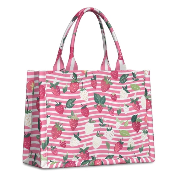 Large Capacity Tote Bag,Strawberry Plants Fruit Leaf Stripe Handbag Fashion Luxury Tote Bag,15.7"x13"x 5.1" Inches,Laptop Compatible