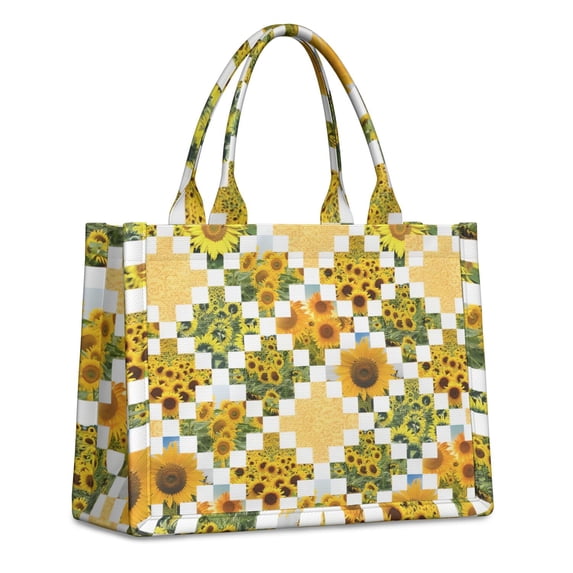 Large Capacity Tote Bag,Sunflower Checkered Pattern Handbag Fashion Luxury Tote Bag,15.7"x13"x 5.1" Inches,Laptop Compatible