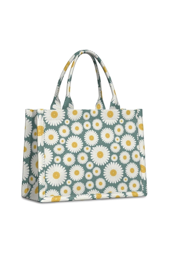 Large Capacity Tote Bag,Teal Daisy Flower Big Blooms Pattern Handbag Fashion Luxury Tote Bag,15.7"x13"x 5.1" Inches,Laptop Compatible