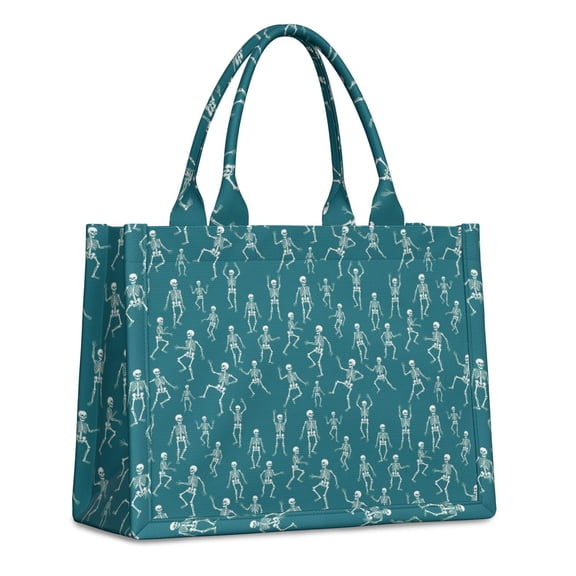Large Capacity Tote Bag,Teal Dancing Skeleton Pattern Handbag Fashion Luxury Tote Bag,15.7"x13"x 5.1" Inches,Laptop Compatible