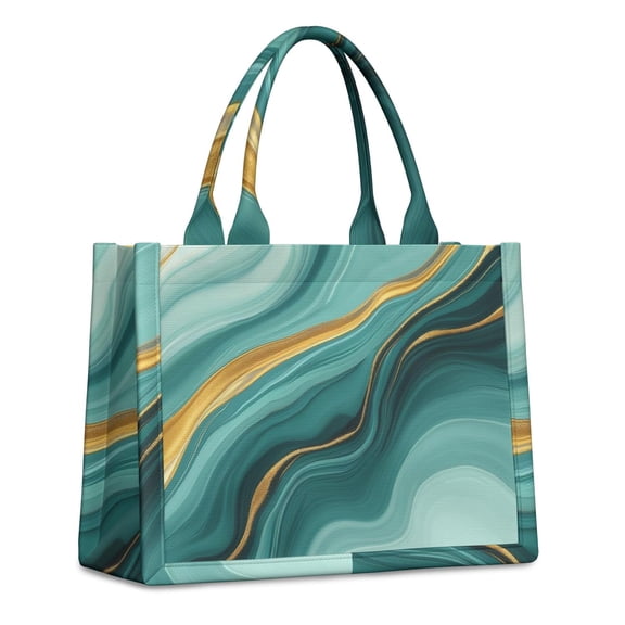 Large Capacity Tote Bag,Teal Gold Marble Pattern Handbag Fashion Luxury Tote Bag,15.7"x13"x 5.1" Inches,Laptop Compatible
